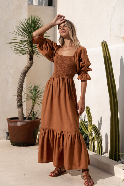 Almeria Smocked Midi Linen Dress-7