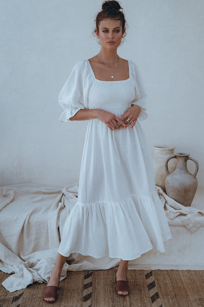 Almeria Smocked Midi Linen Dress-6