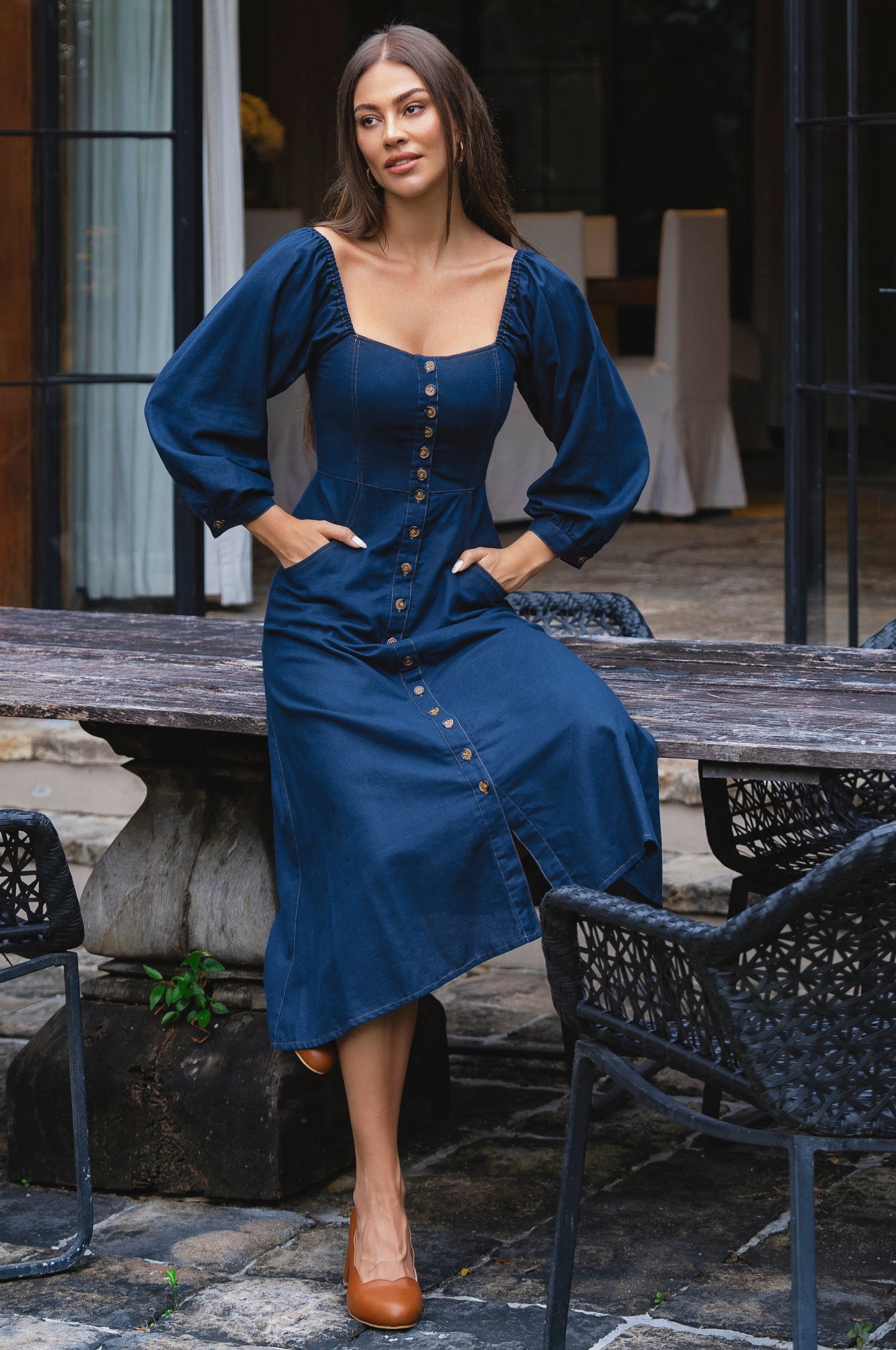 Avignon Button Down Long Sleeve Dress-2