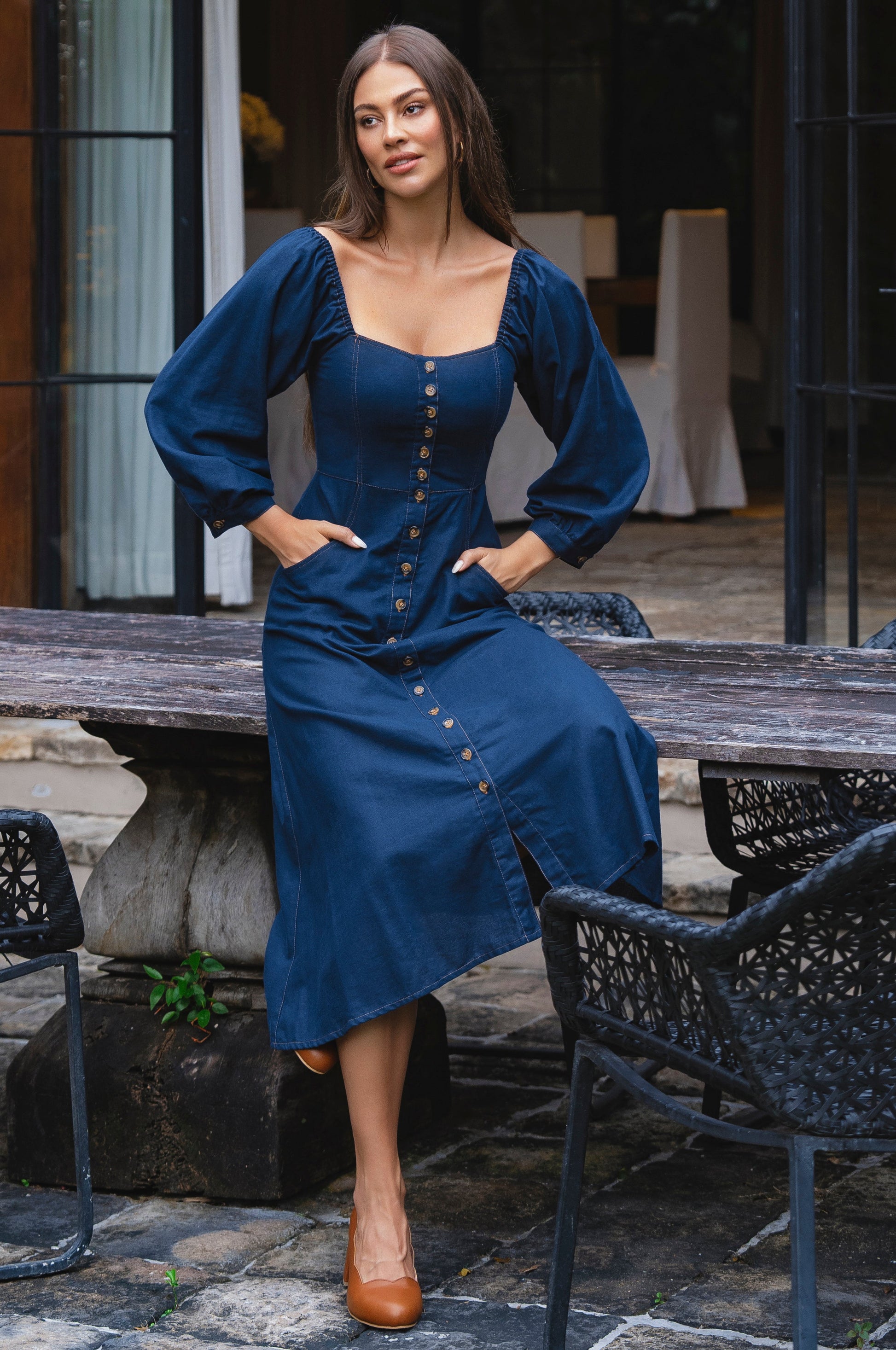 Avignon Button Down Long Sleeve Dress-2