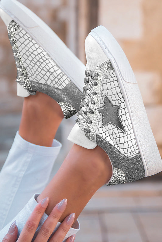 Emi Glitter Star Lace-up Sneakers-1