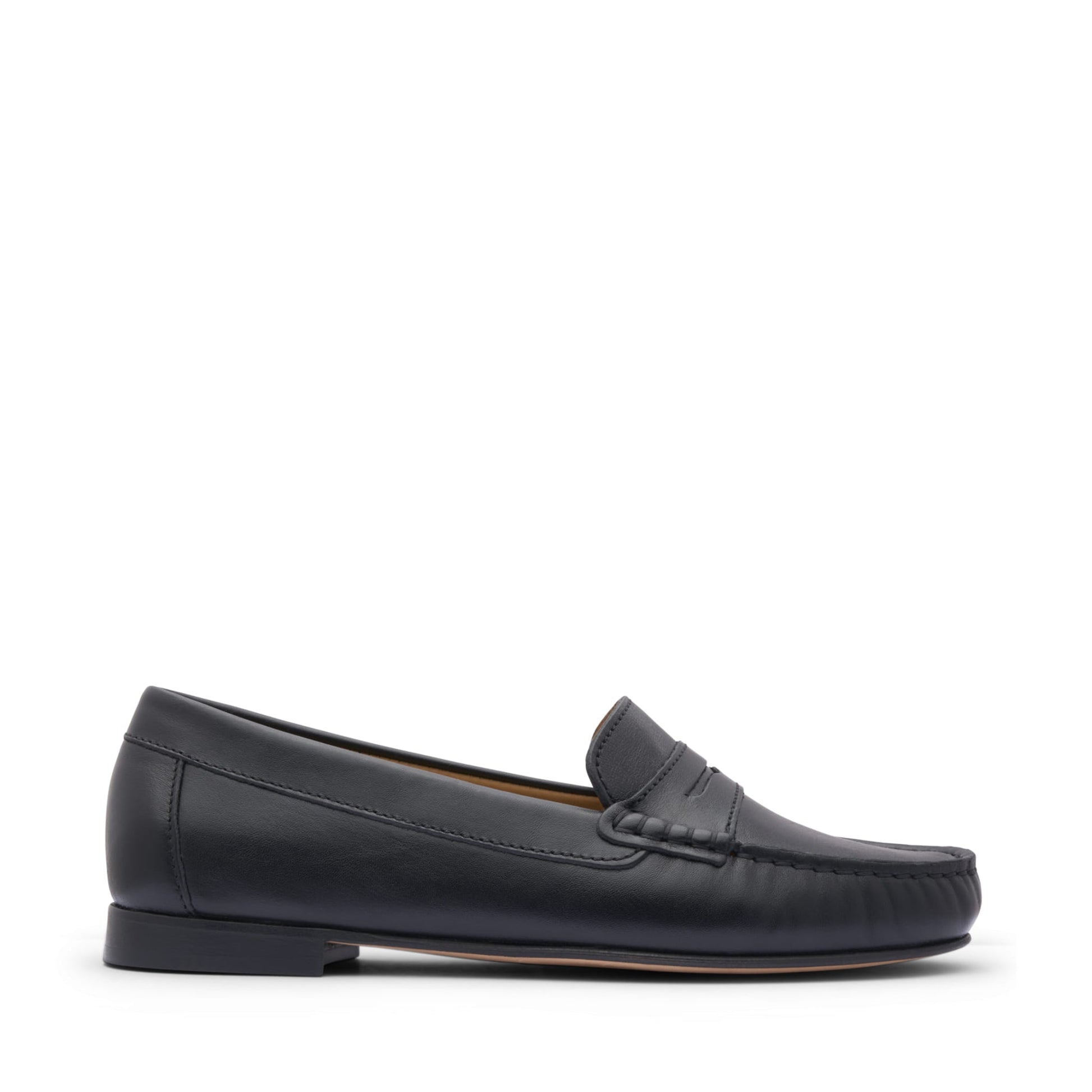 Women's Penny Loafers Leather Sole, black leather-0