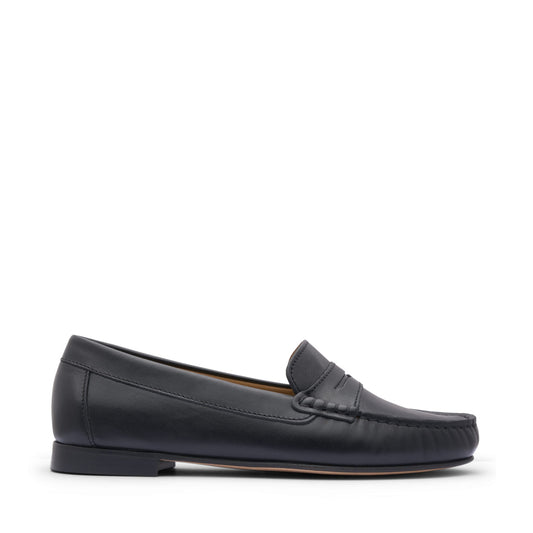 Women's Penny Loafers Leather Sole, black leather-0