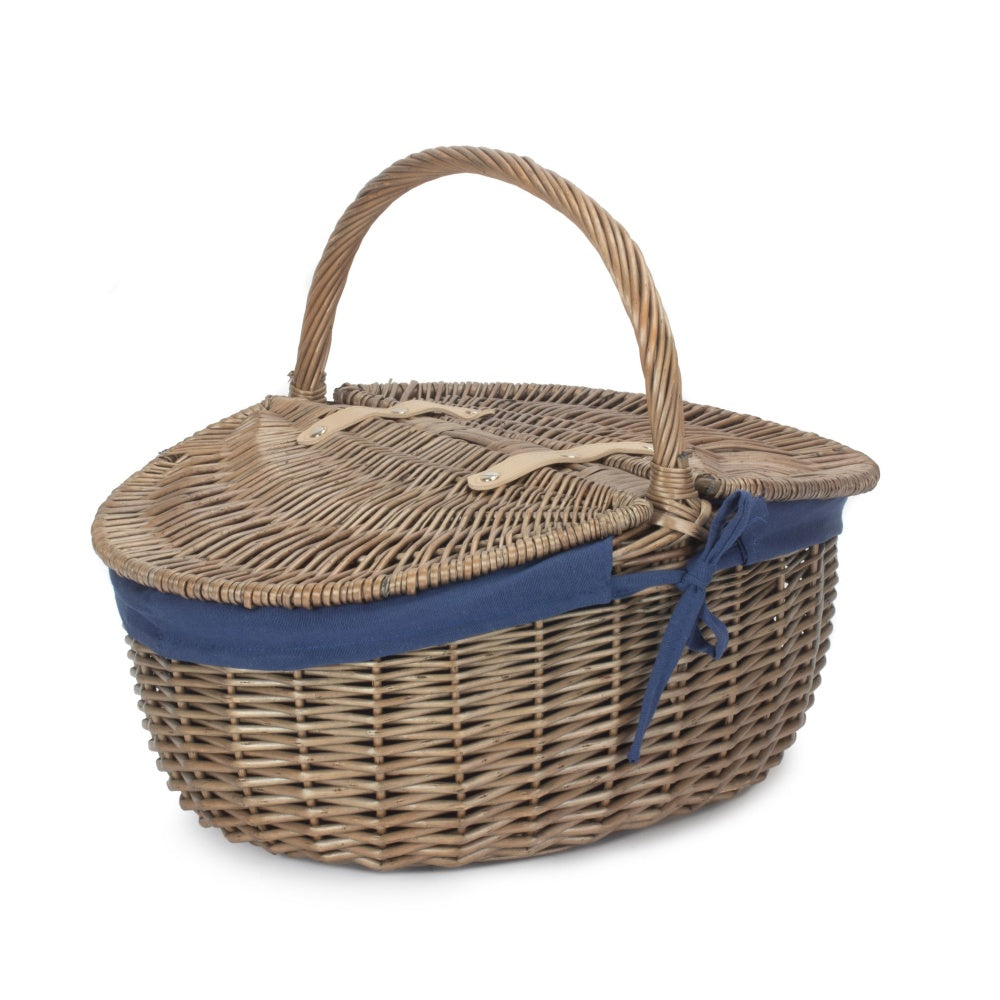 Wicker Antique Grey Finish Oval Picnic Basket