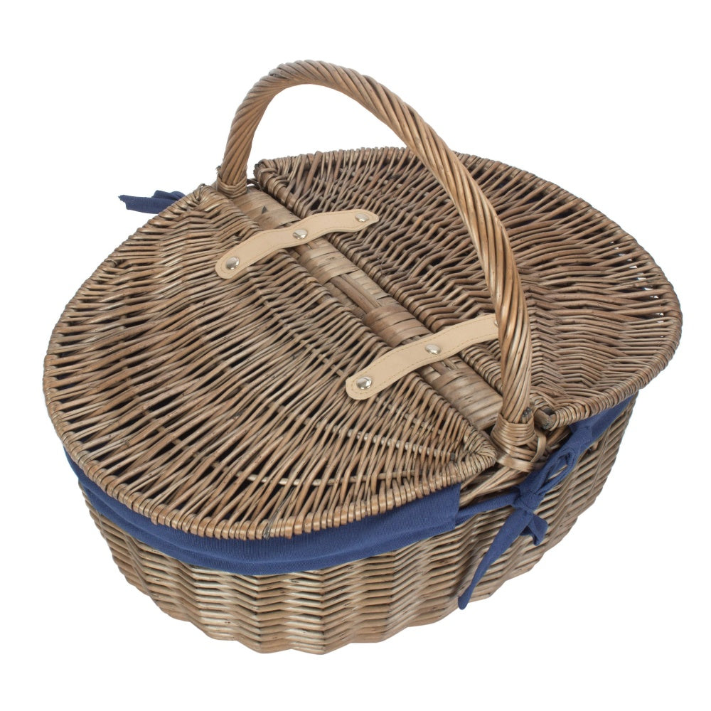 Wicker Antique Grey Finish Oval Picnic Basket