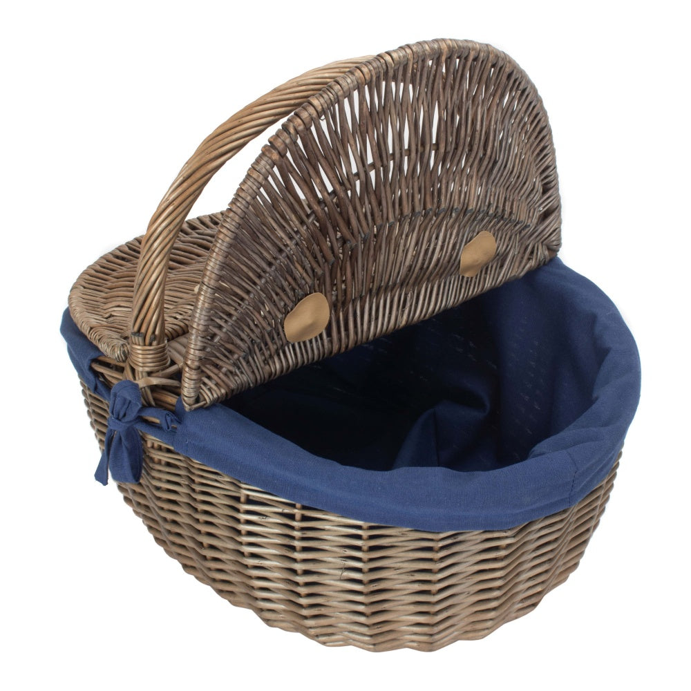 Wicker Antique Grey Finish Oval Picnic Basket