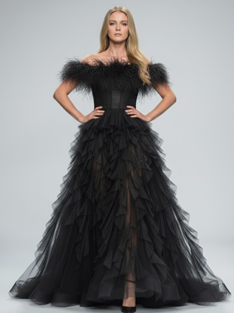 Black Feather and Tulle Gown TRIBECA: Prêt-à-Porter Line BYMANYC ® New York-1