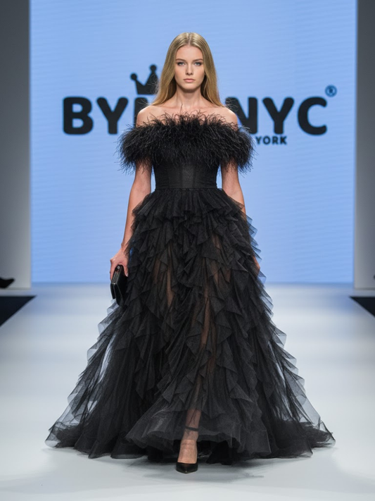 Black Feather and Tulle Gown TRIBECA: Prêt-à-Porter Line BYMANYC ® New York-0