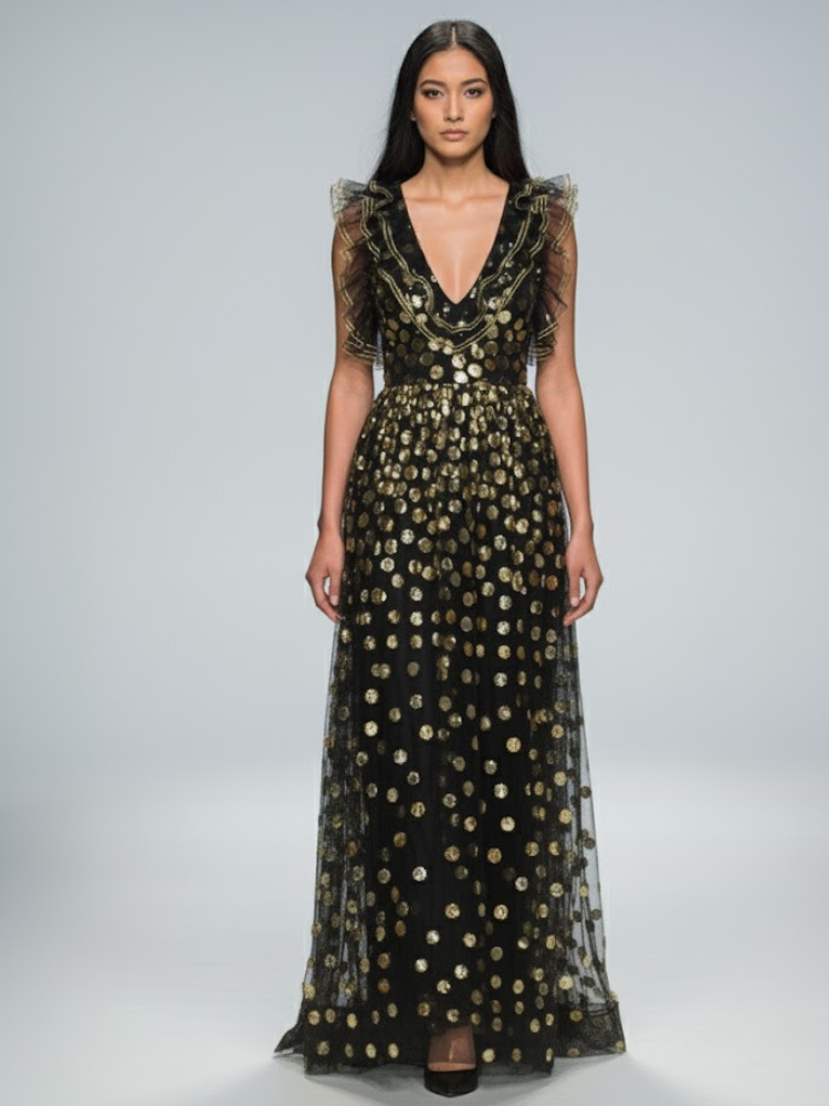 Black Floral Long Gala Dress SOHO: Prêt-à-Porter Line BYMANYC ® New York-1