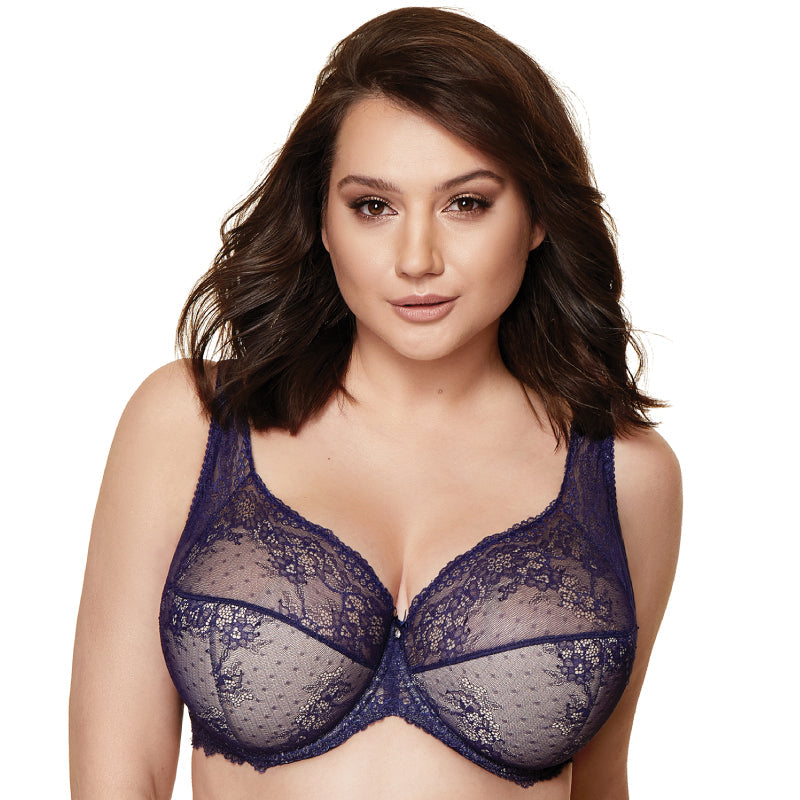 Semi Sheer Half Padded Bra Gorteks Scarlet Navy Blue-2