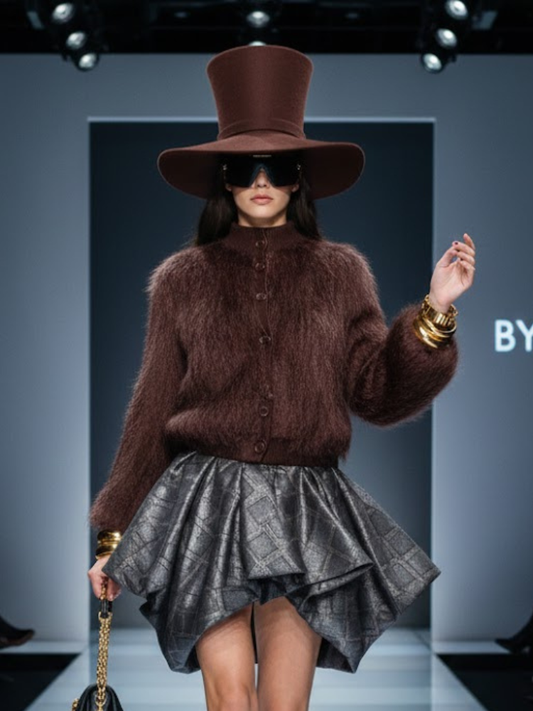 Brown Stand-Up Collar Jacket For Women, Gramercy, BYMANYC New York.-0