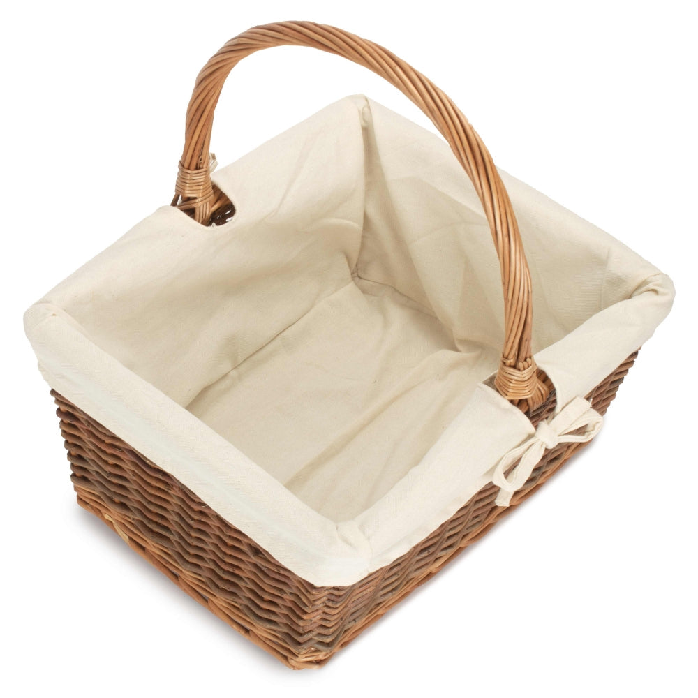 Rectangular Unpeeled Willow Shopping Basket With White Lining-0