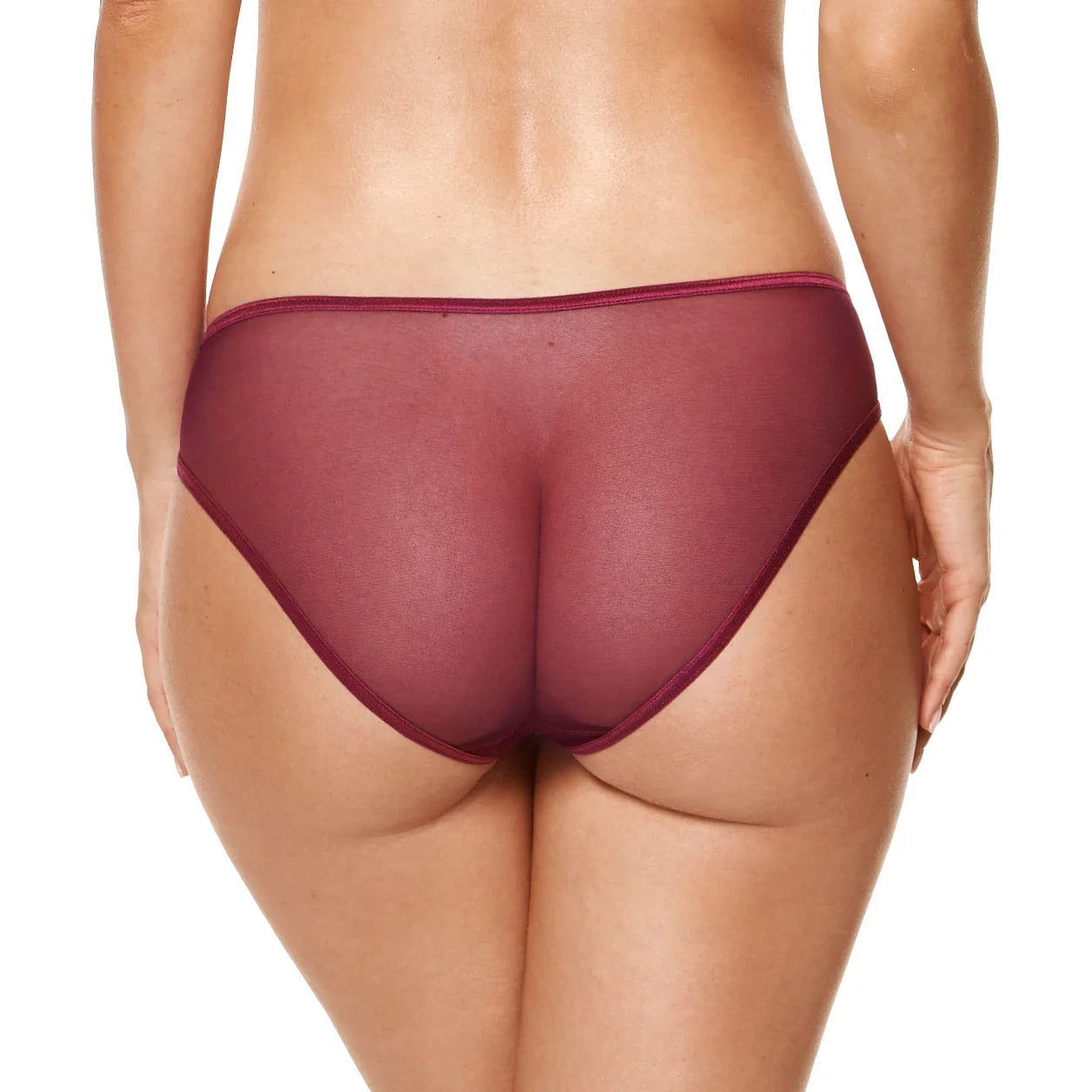 Sheer Mid Rise Bikini Panty Gorteks Coco Burgundy-1