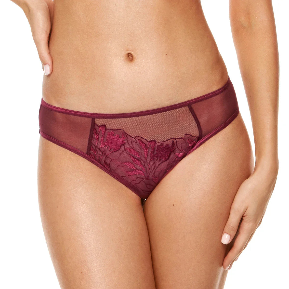 Sheer Mid Rise Bikini Panty Gorteks Coco Burgundy-0