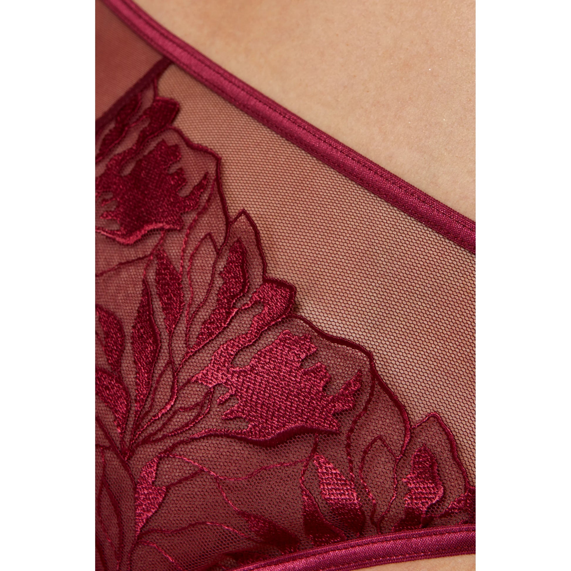 Sheer Mid Rise Bikini Panty Gorteks Coco Burgundy-3
