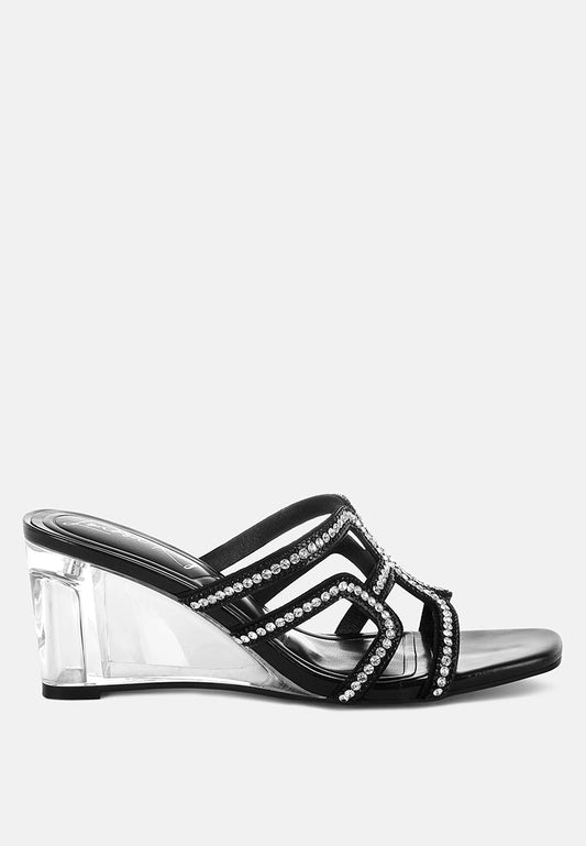 Caqueta Metallic Rhinestone Clear Wedge Sandals-0