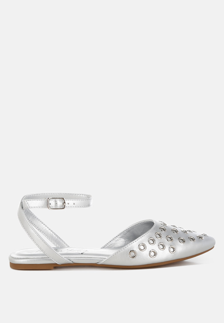 Chalcis Metallic Eyelet Detail Flat Sandals-5