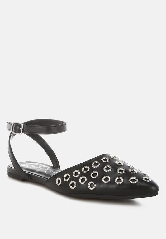 Chalcis Metallic Eyelet Detail Flat Sandals-1