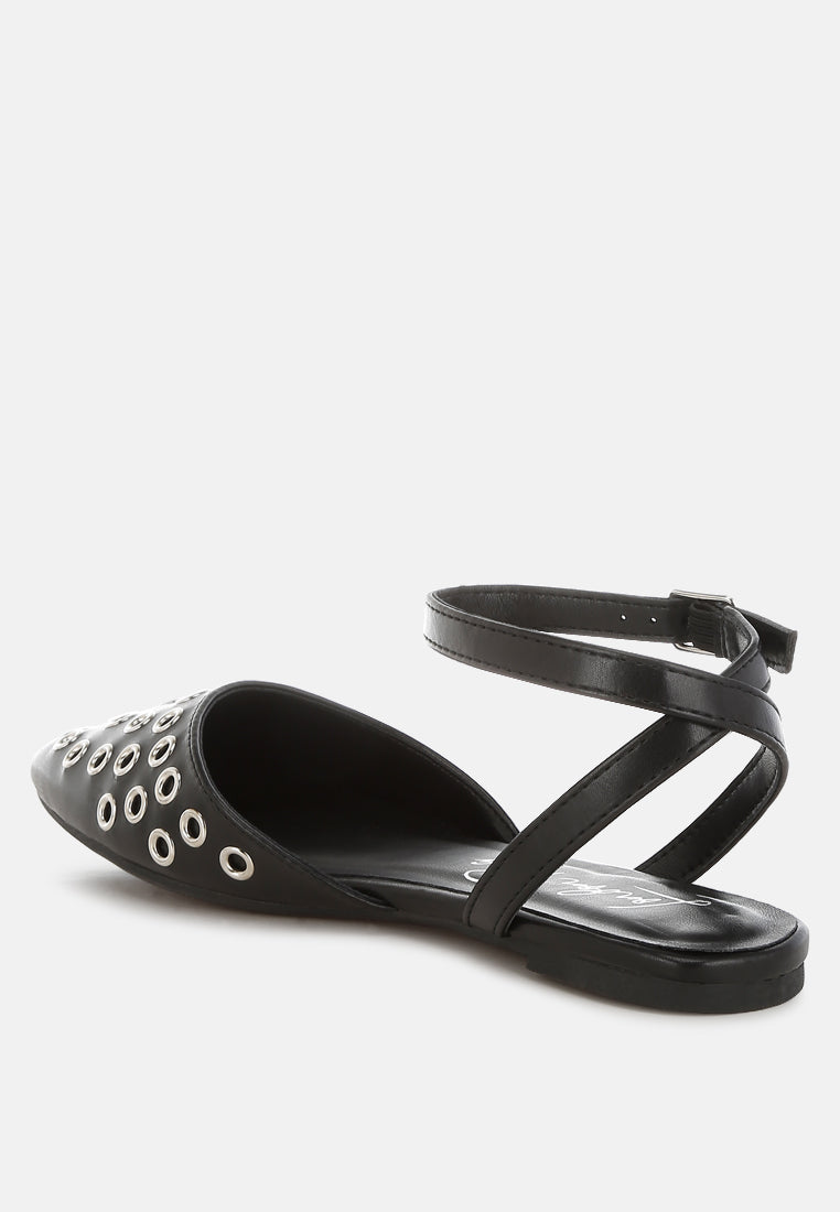 Chalcis Metallic Eyelet Detail Flat Sandals-2