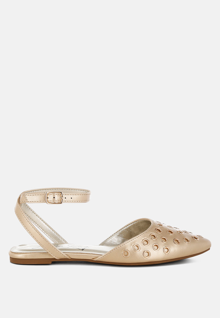 Chalcis Metallic Eyelet Detail Flat Sandals-6