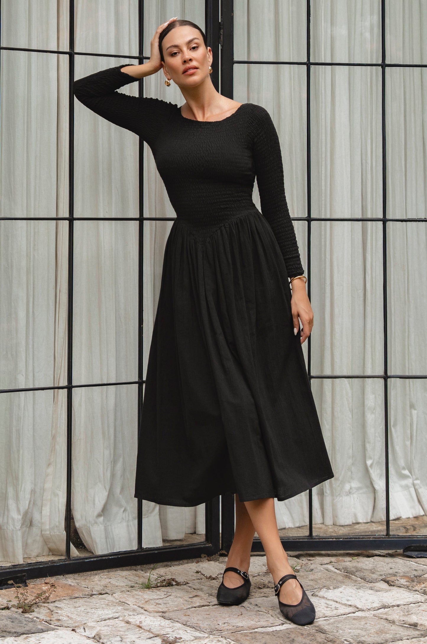Chantilly Long Sleeve Smocked Dress-1