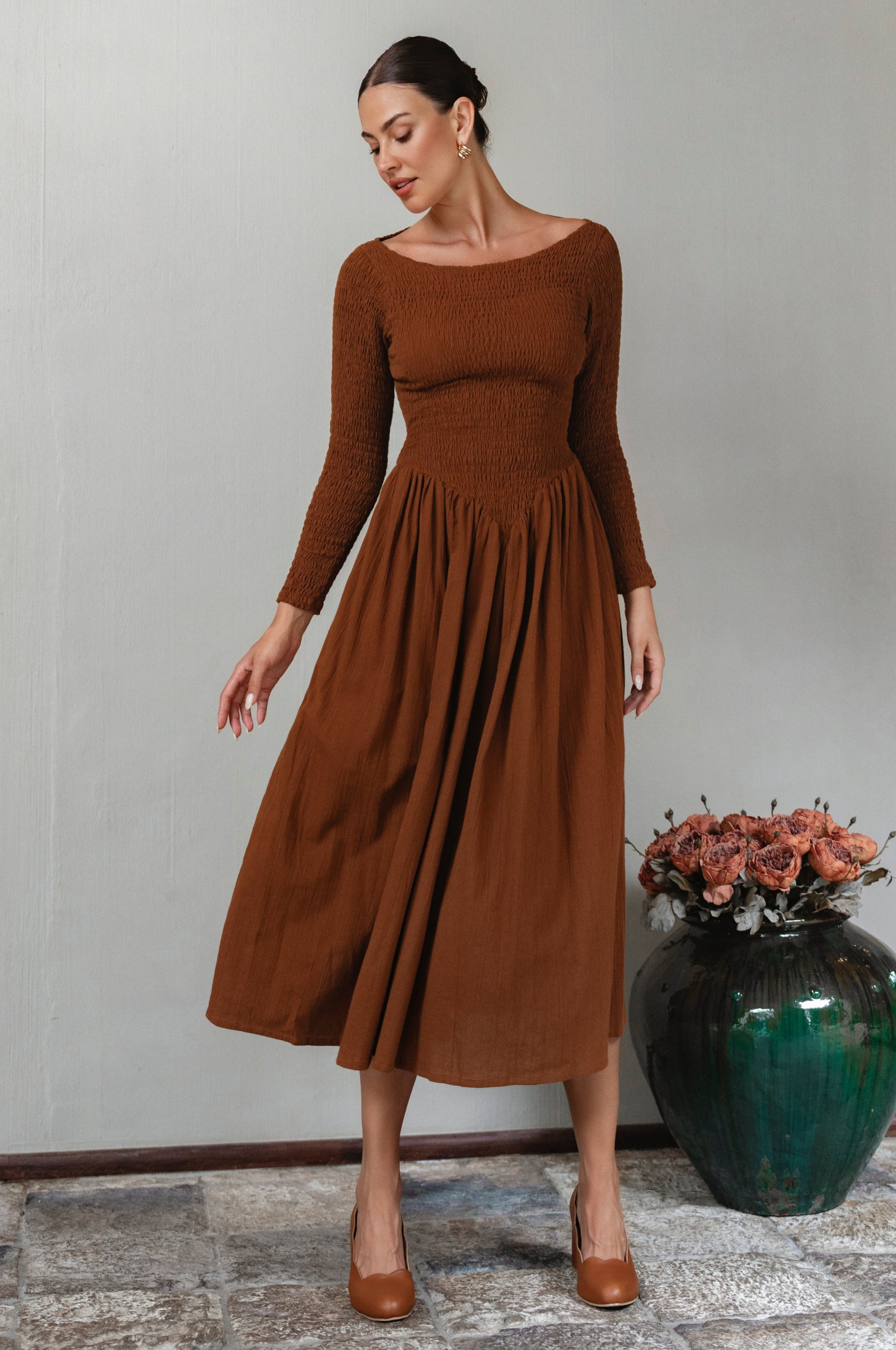 Chantilly Long Sleeve Smocked Dress-0