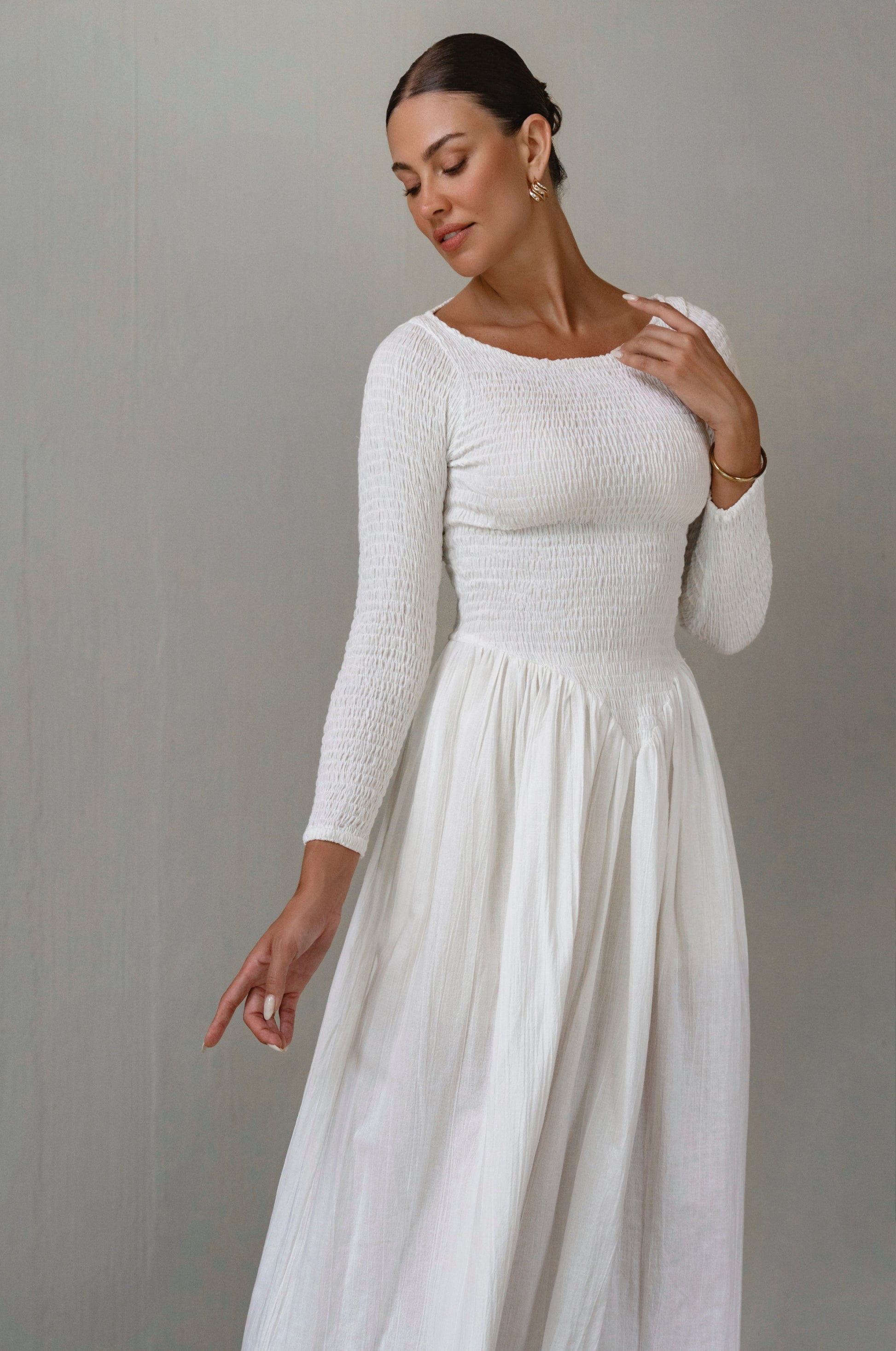 Chantilly Long Sleeve Smocked Dress-1