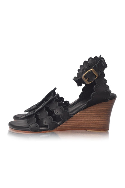 Charm Leather Wedge Sandals-5