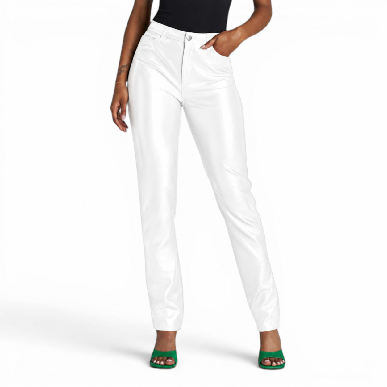 Women’s Elegant White Leather Pants