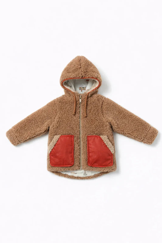 Baby/Kid Jacket in Teddy Wool - Melange Brown-0