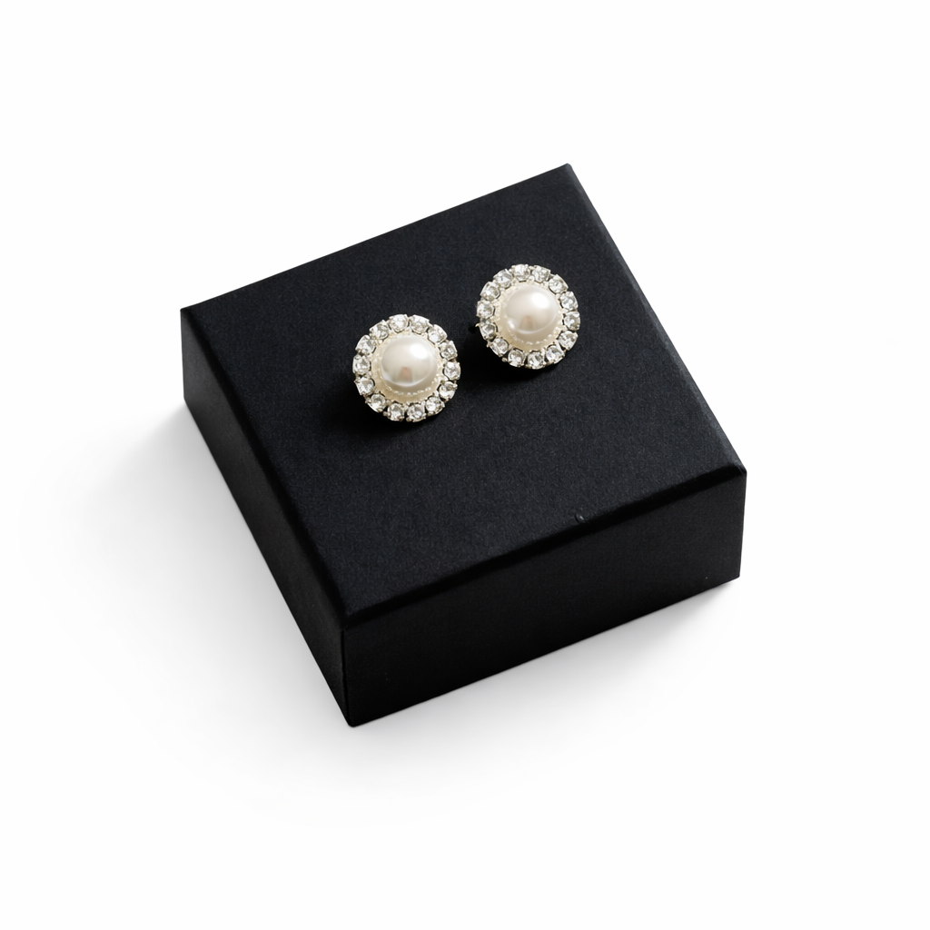 Diamond Pearl Stud Earrings ~ Cameron-2