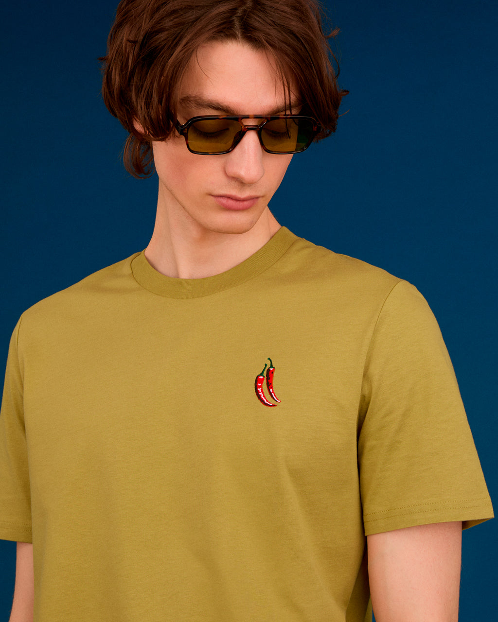 Chilli Embroidered Organic Cotton T-Shirt Green-1
