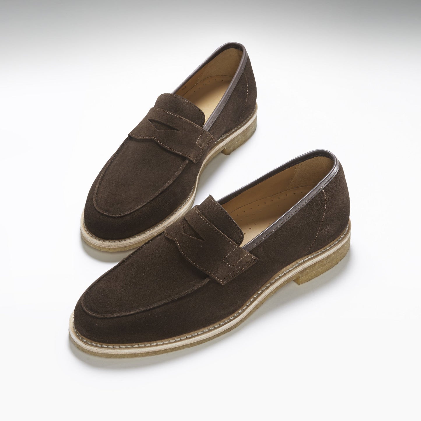 Brown Suede Loafers, Crepe Rubber Welted Sole-1