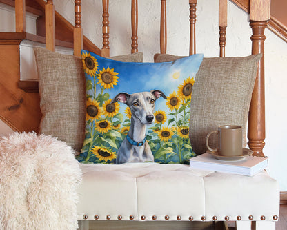 Whippet in Sunflowers Throw Pillow-2