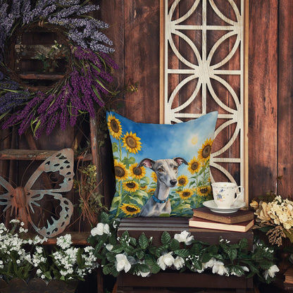 Whippet in Sunflowers Throw Pillow-3