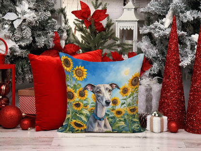 Whippet in Sunflowers Throw Pillow-4