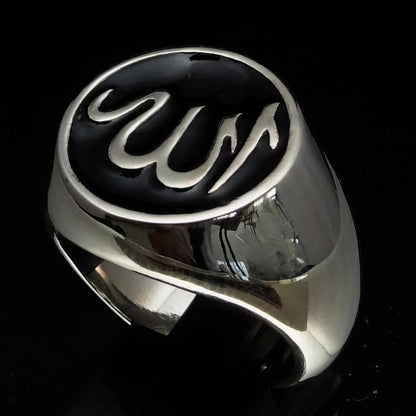 Excellent crafted Men's Muslim Ring Black Allah Symbol - Sterling Silver-2
