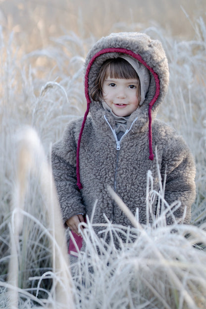 Baby/Kid Jacket in Teddy Wool - Melange Brown-2