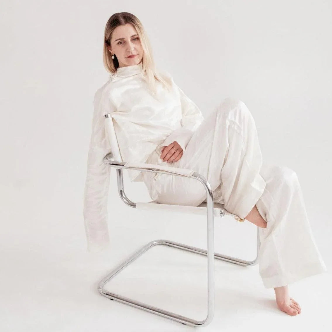 Silk/Linen Clothing Set - White-2