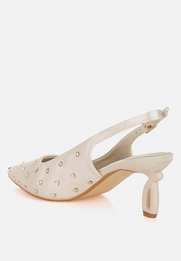 Dasavla Heart-Shaped Rhinestone Studded Slingbacks