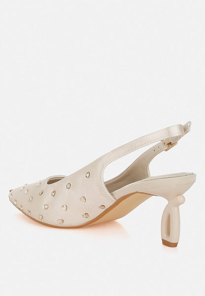 Dasavla Heart-Shaped Rhinestone Studded Slingbacks