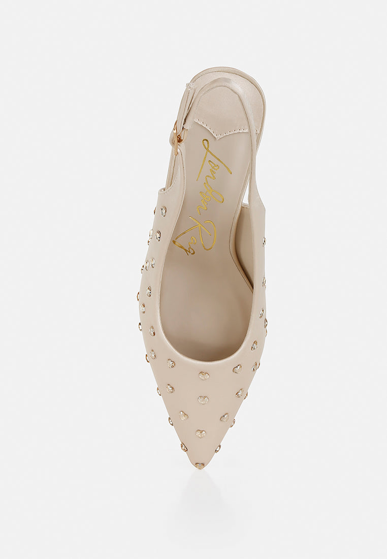 Dasavla Heart-Shaped Rhinestone Studded Slingbacks