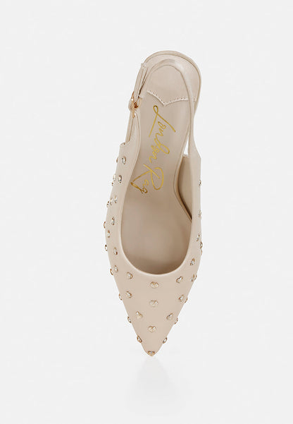 Dasavla Heart-Shaped Rhinestone Studded Slingbacks