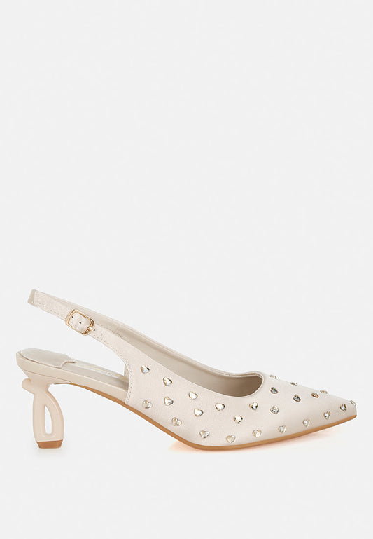 Dasavla Heart-Shaped Rhinestone Studded Slingbacks
