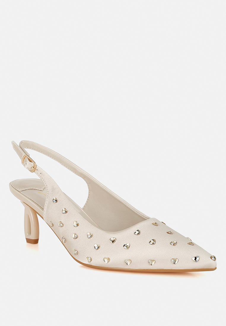 Dasavla Heart-Shaped Rhinestone Studded Slingbacks