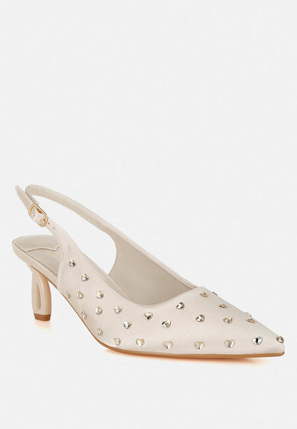 Dasavla Heart-Shaped Rhinestone Studded Slingbacks