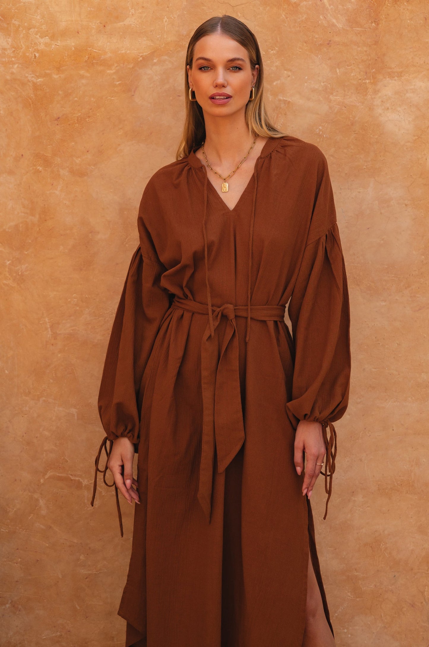 Denise Long Sleeve Linen Kimono Dress-5