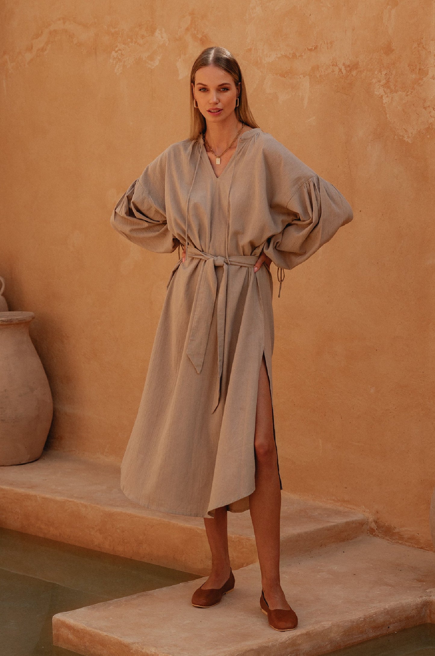 Denise Long Sleeve Linen Kimono Dress-5