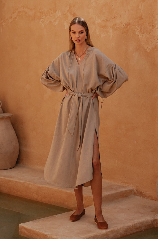 Denise Long Sleeve Linen Kimono Dress-0