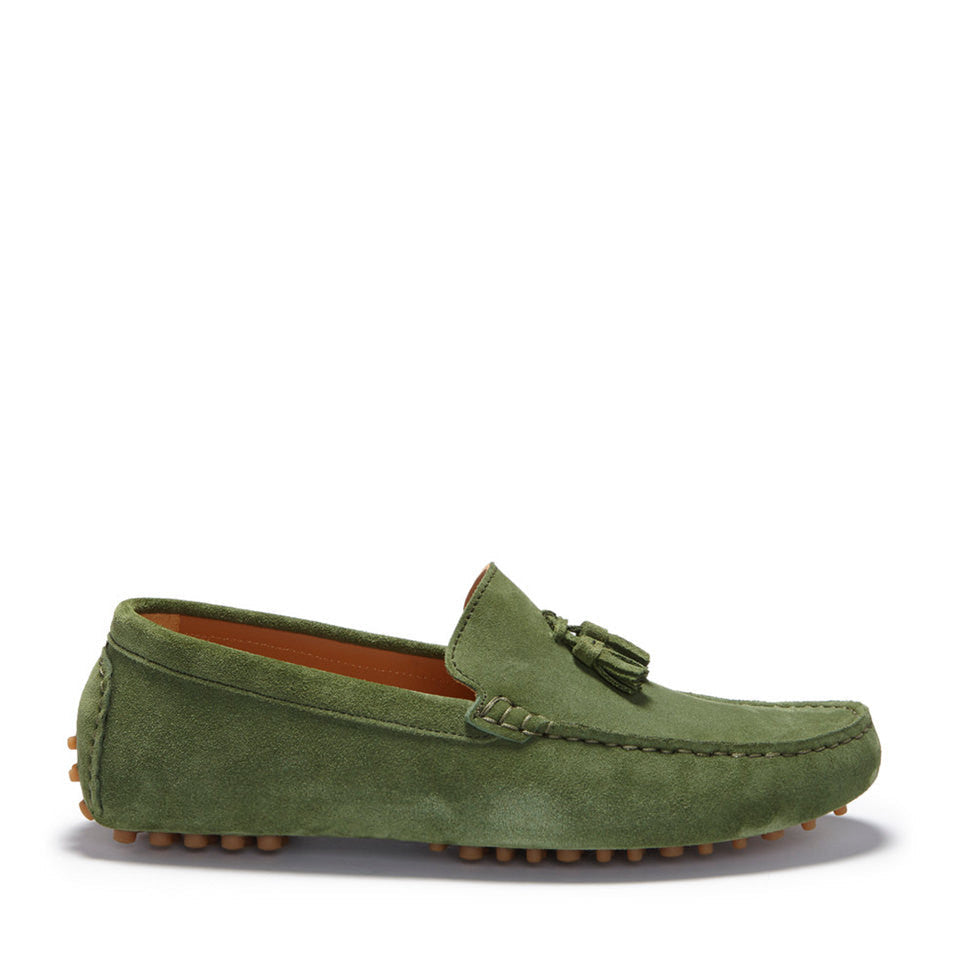 Tasselled Driving Loafers, safari green suede-0